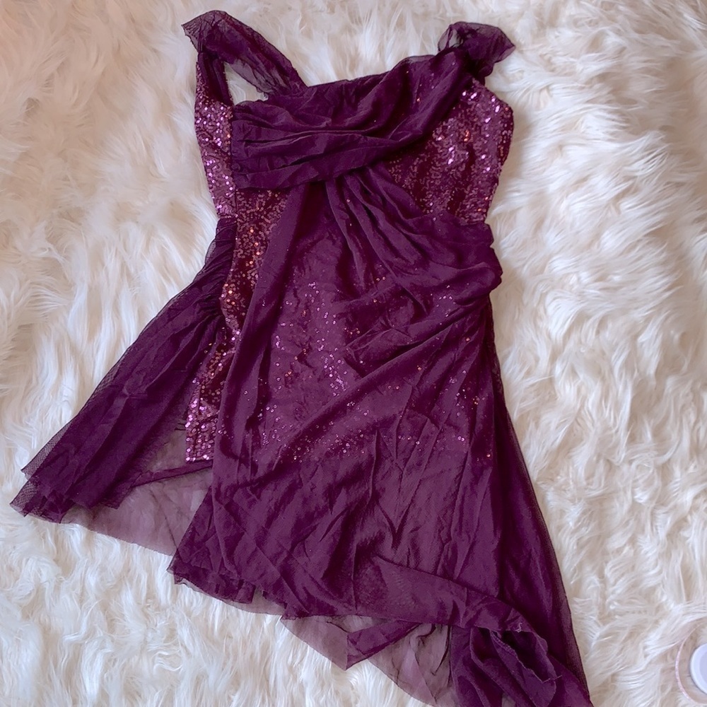 Women's Plum Sequin Draped Contemporary Dance Dress - Picture 2 of 6